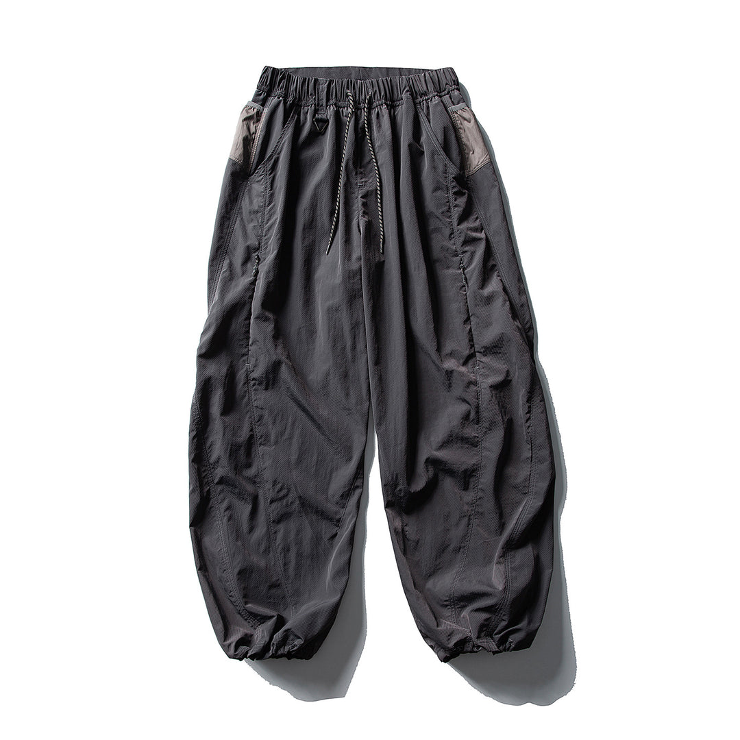 Men's Balloon Silhouette Ripstop Casual Pants with Elastic Drawstring Waistband, Zip Pockets and D-Ring Amarae