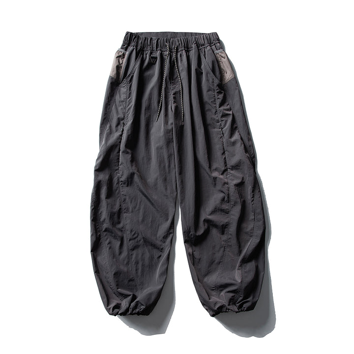 Men's Balloon Silhouette Ripstop Casual Pants with Elastic Drawstring Waistband, Zip Pockets and D-Ring Amarae