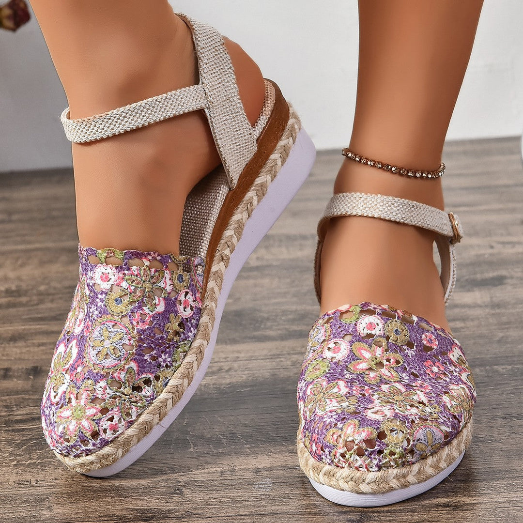 Women Elegant Espadrilles with Handcrafted Crochet Design and Adjustable Ankle Strap Lune London