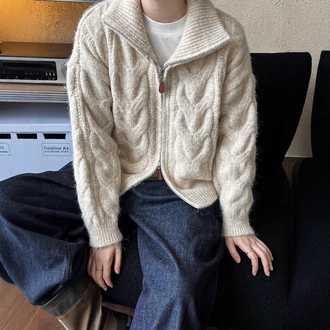 Veste en tricot épaisse pour femmes avec col haut et zip intégral Chic & Stil