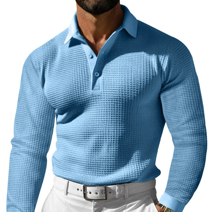 Stylish long sleeve men's t-shirt with structured design and modern button placket Amarae