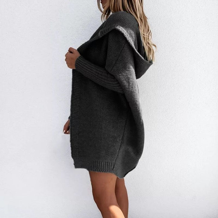 Ladies Cozy Knitted Sweater with Hood and Large Side Openings Lune London