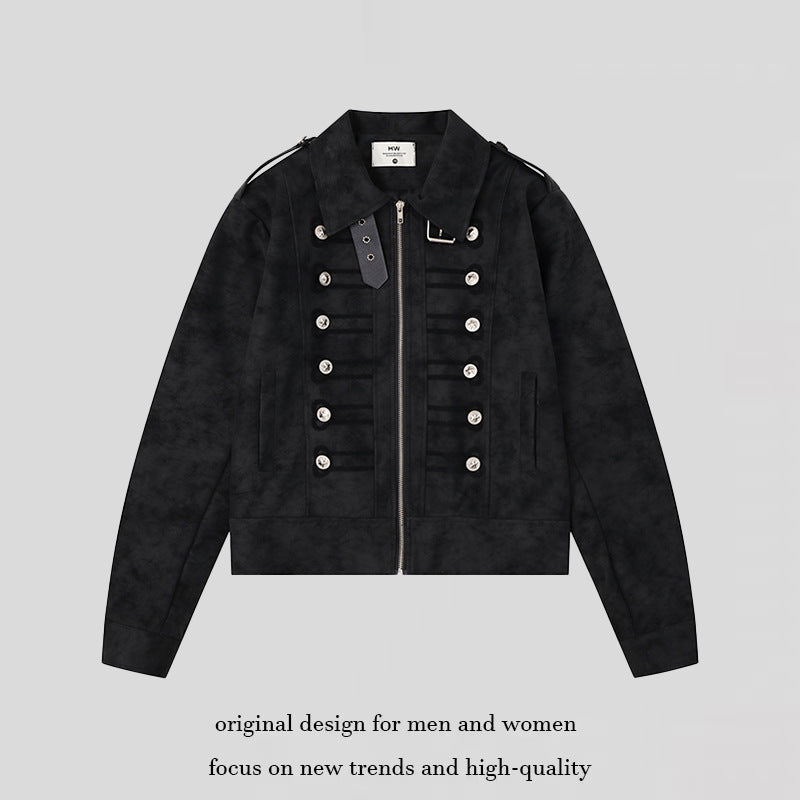 Women Military Inspired Short Jacket with Zipper, Decorative Button Plackets and Epaulettes Amarae
