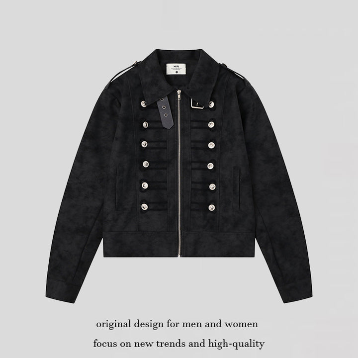 Women Military Inspired Short Jacket with Zipper, Decorative Button Plackets and Epaulettes Amarae