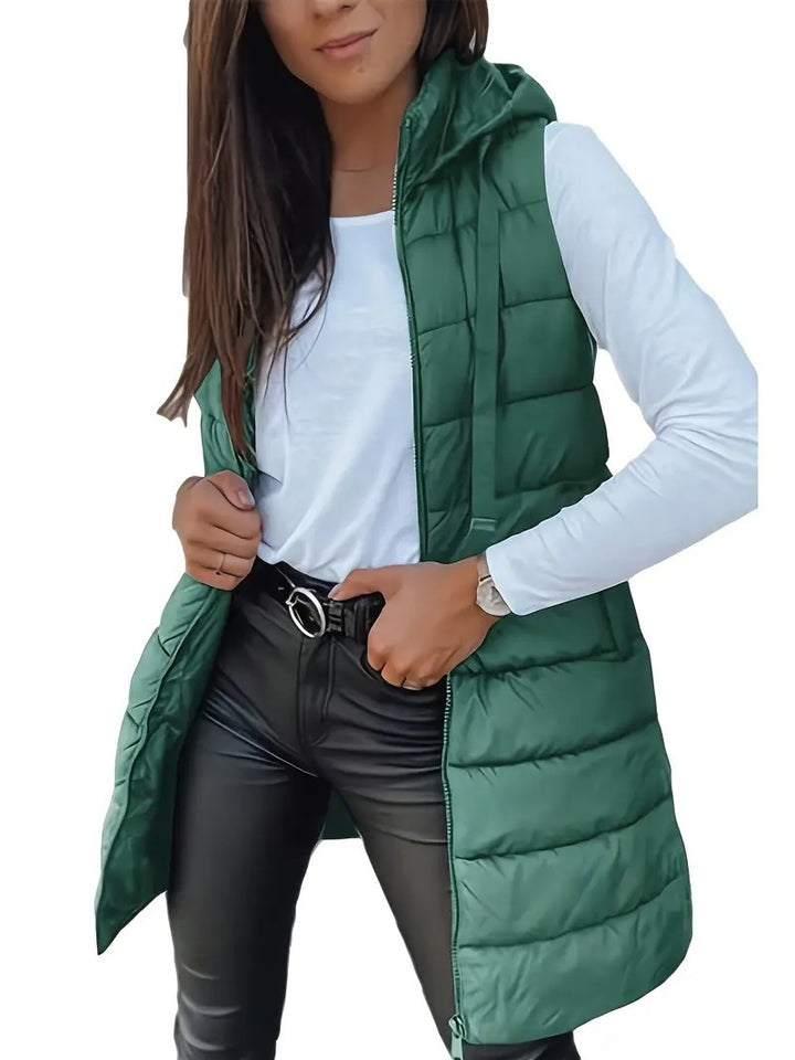 Quilted hooded vest for women with zipper closure and practical pockets Lune London