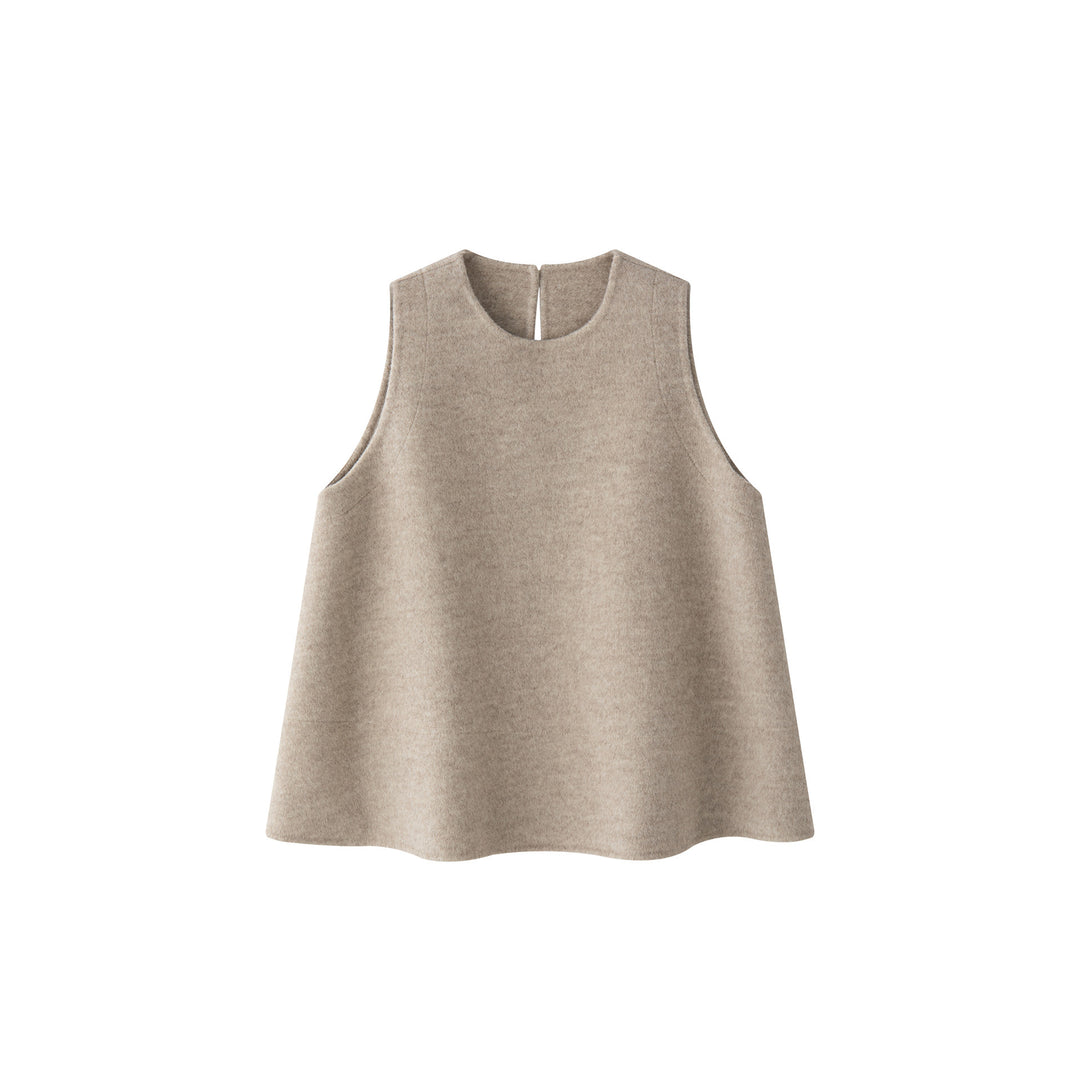 Women Boxy Wool Felt Vest with A-Line Cut and Inset Pockets Amarae