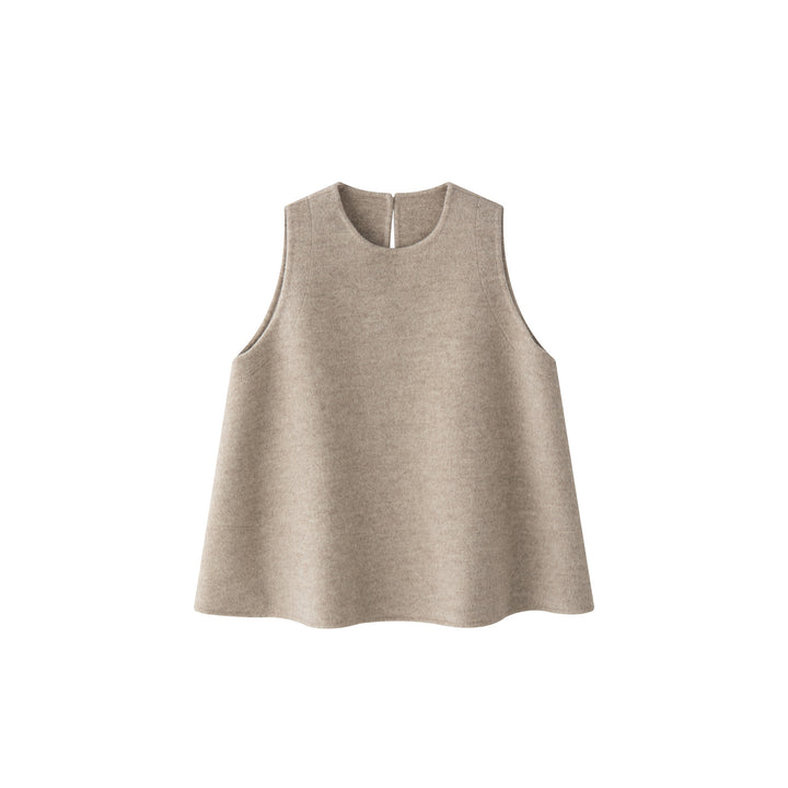 Women Boxy Wool Felt Vest with A-Line Cut and Inset Pockets Amarae
