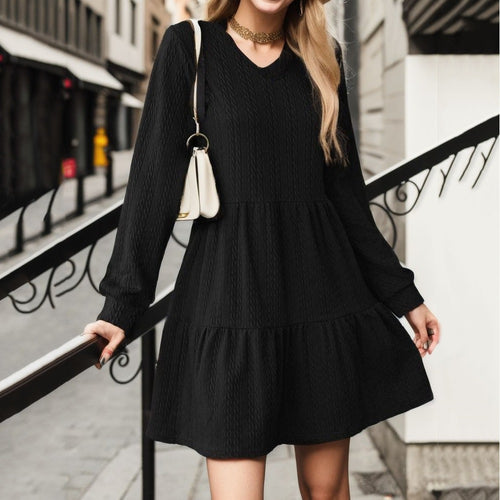 Women’s knitted dress with V-neck and ruffle Amarae