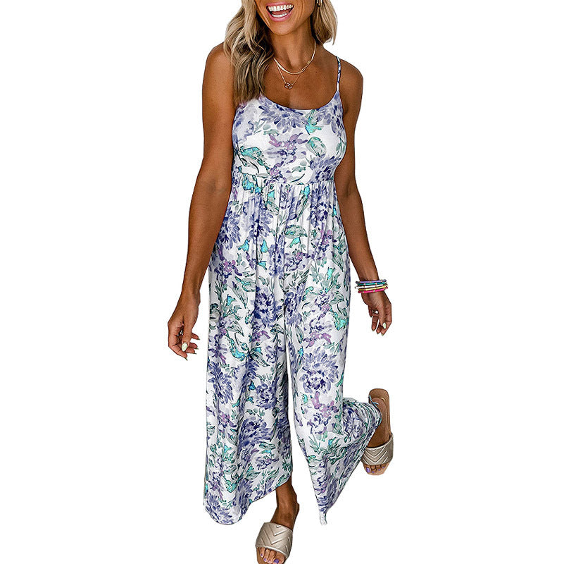 Ladies Printed Chic and Stylish Spaghetti Strap Maxi Jumpsuit