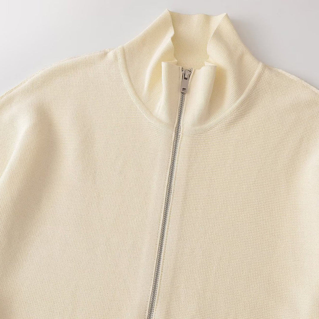 Women’s structure knit A-line cardigan with zip and stand-up collar Amarae