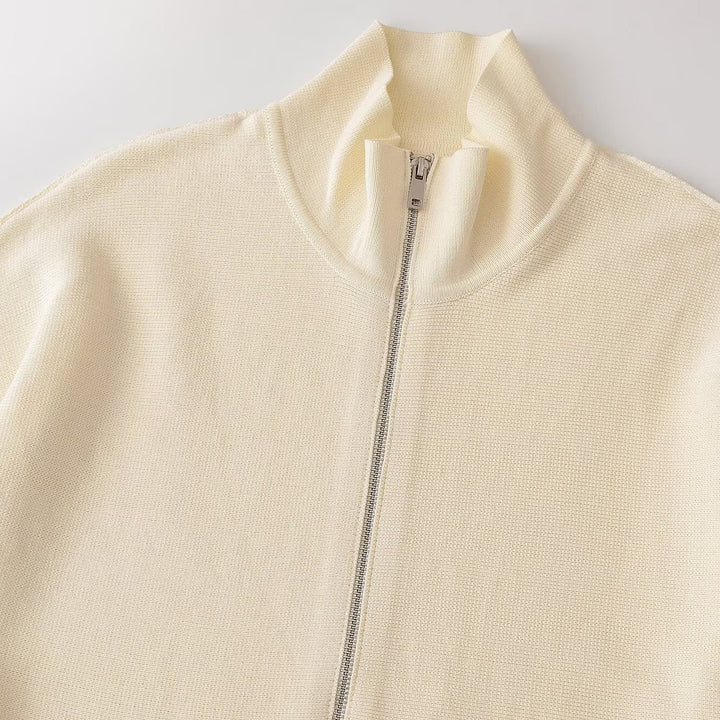 Women’s structure knit A-line cardigan with zip and stand-up collar Amarae