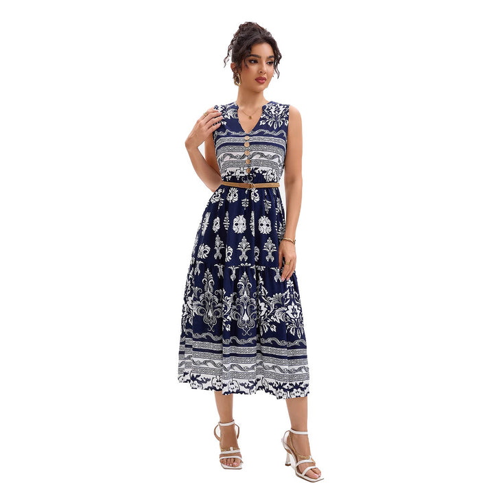 Ladies Vintage Floral Buttoned Midi Dress Lune London