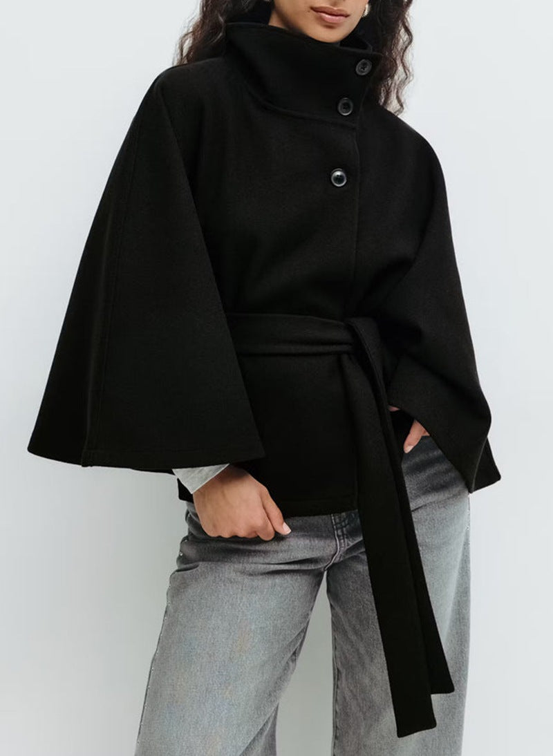 Veste réversible élégante et chaude pour femmes avec col haut et ceinture à nouer Chic & Stil