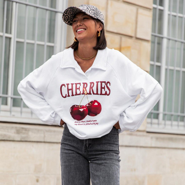 Women’s sweatshirt with creative cherry pattern and modern cut Lune London