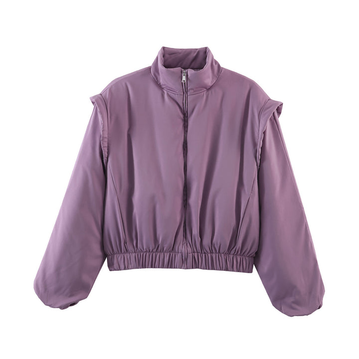 Women's short-cut quilted jacket with high standing collar and elastic hem Amarae