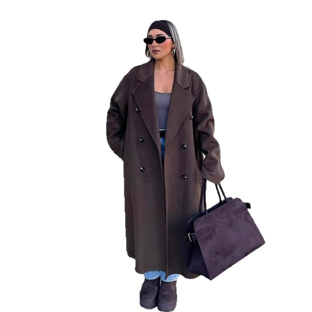 Ladies Oversize Wool Blend Coat with Extended Cocoon Cut and Double Breasted Amarae
