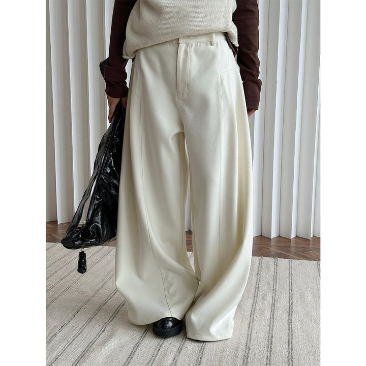 Women High-waisted wide wool-look palazzo trousers with pleats and low crotch Amarae