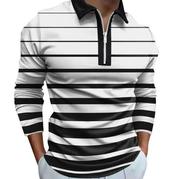 Men's long sleeve polo with sporty striped detail and high-quality zipper Lune London