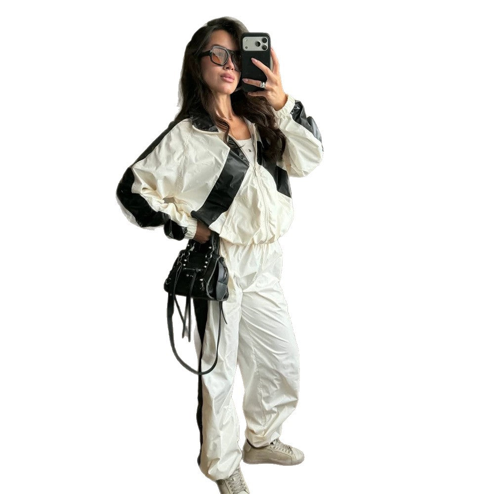 Ladies Sportives Nylon Set with Boxy Zip Jacket and High-Waist Jogger Amarae