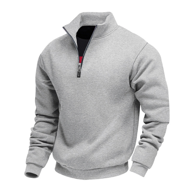 Men's Lightweight Fleece Pullover with Stand-Up Collar and Half-Length Zipper Amarae