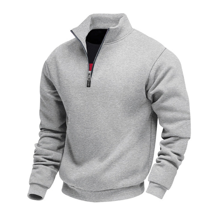 Men's Lightweight Fleece Pullover with Stand-Up Collar and Half-Length Zipper Amarae