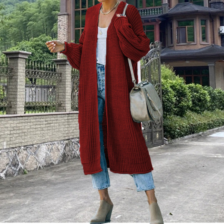Long knit coat for women with open front and relaxed fit Lune London