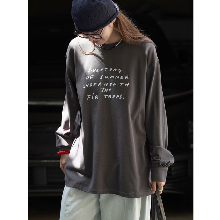 Women Loose Oversized Sweatshirt made of cotton jersey with round neck and statement print Amarae