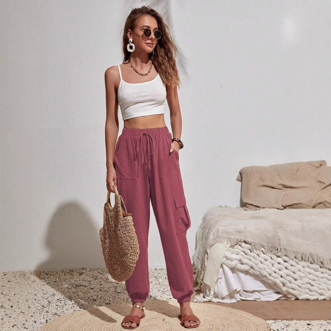 Women's Lightweight Cargo Jogging Pants with Drawstring, Elastic Waistband and Elastic Cuffs Amarae