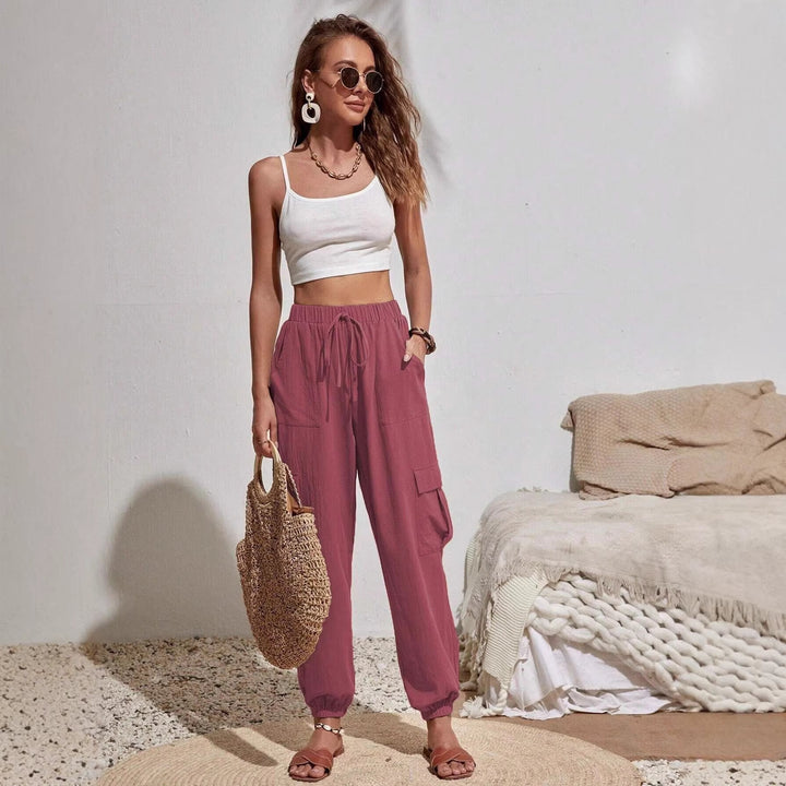 Women's Lightweight Cargo Jogging Pants with Drawstring, Elastic Waistband and Elastic Cuffs Amarae