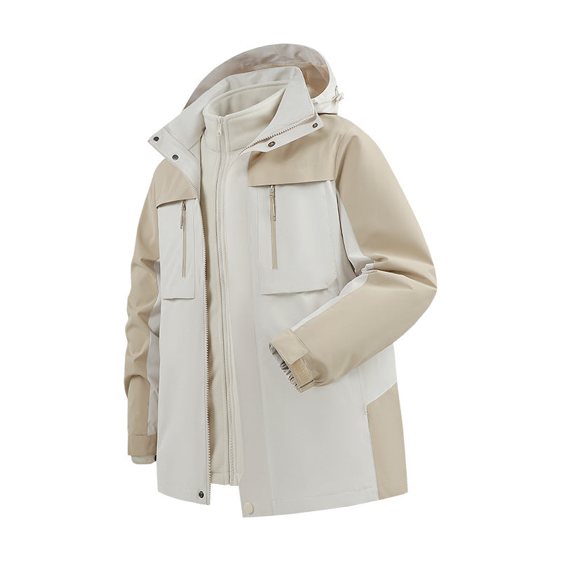 Men's Two-Piece Softshell Parka with Removable Fleece Inner Jacket and Hood Amarae