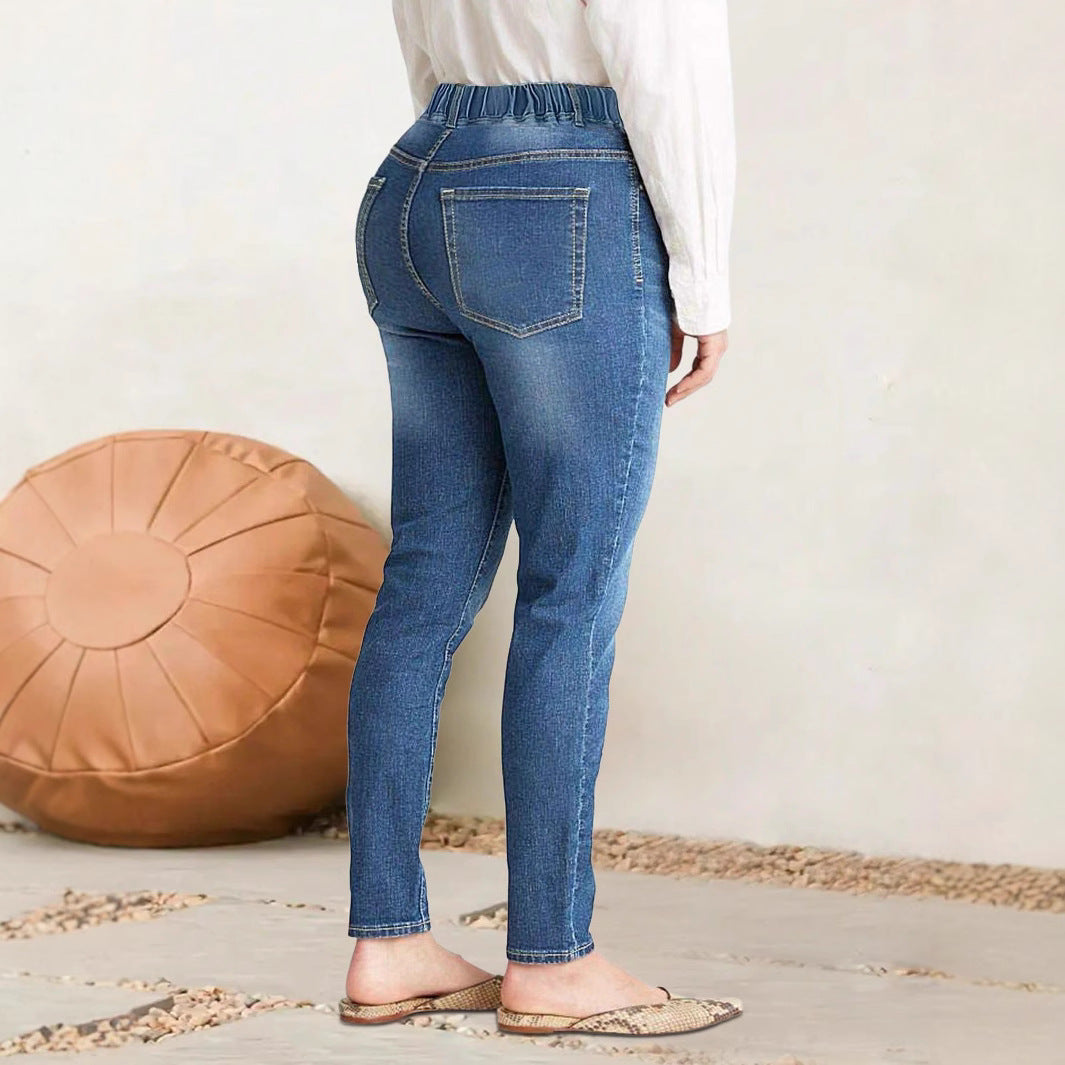 Women high-cut stretch jeggings with elastic comfort waistband and back pockets Amarae