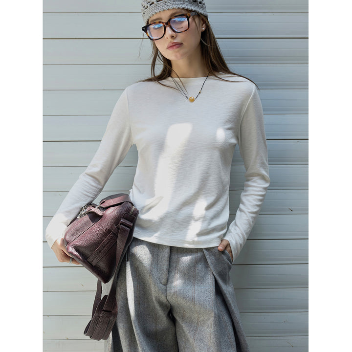 Women's Fitted Long Sleeve Basic Shirt made of fine cotton jersey with round neckline Amarae