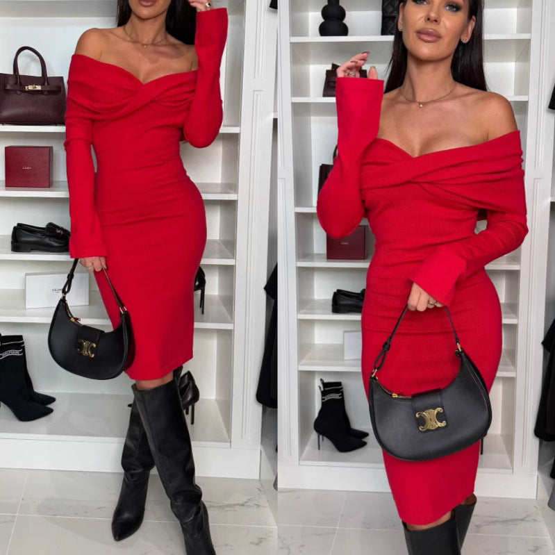 Off-shoulder chic bodycon midi dress