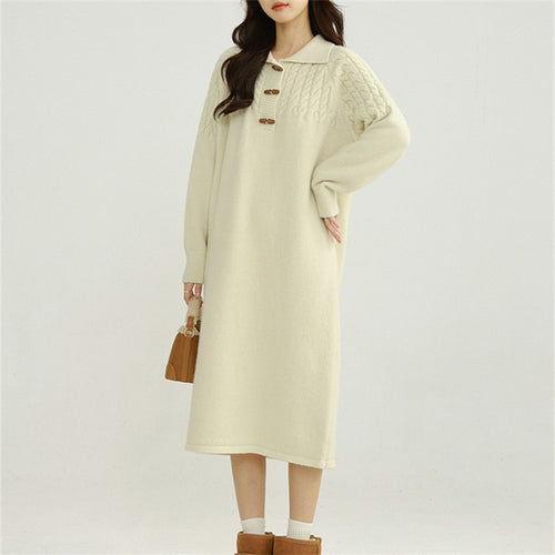Knit dress for women with collar and button details Amarae