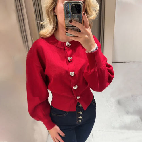 Sweater for women with heart-shaped buttons and puff sleeves Amarae