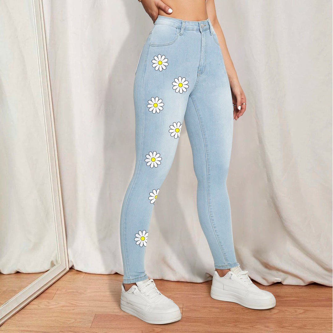 Women's High-Waist Skinny Jeans with printed Daisies and figure-shaping Stretch Amarae