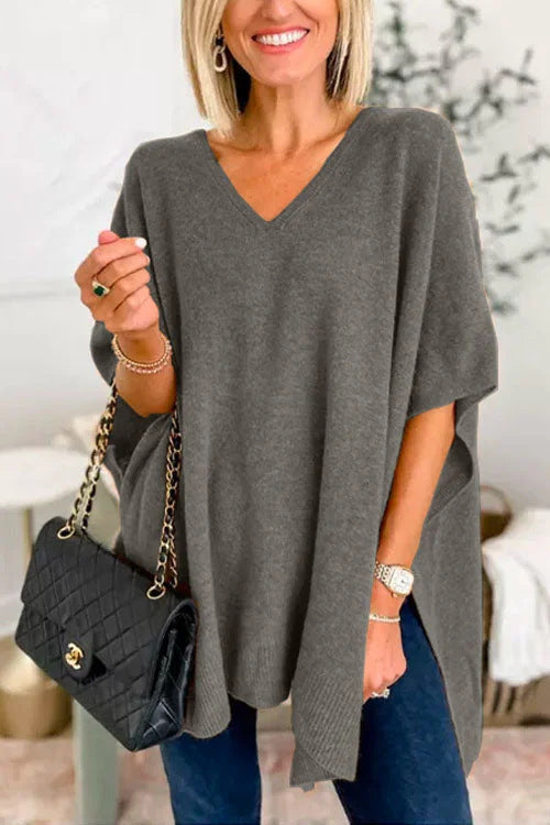 Ladies casual poncho sweater with V-neck and raglan sleeves Lune London