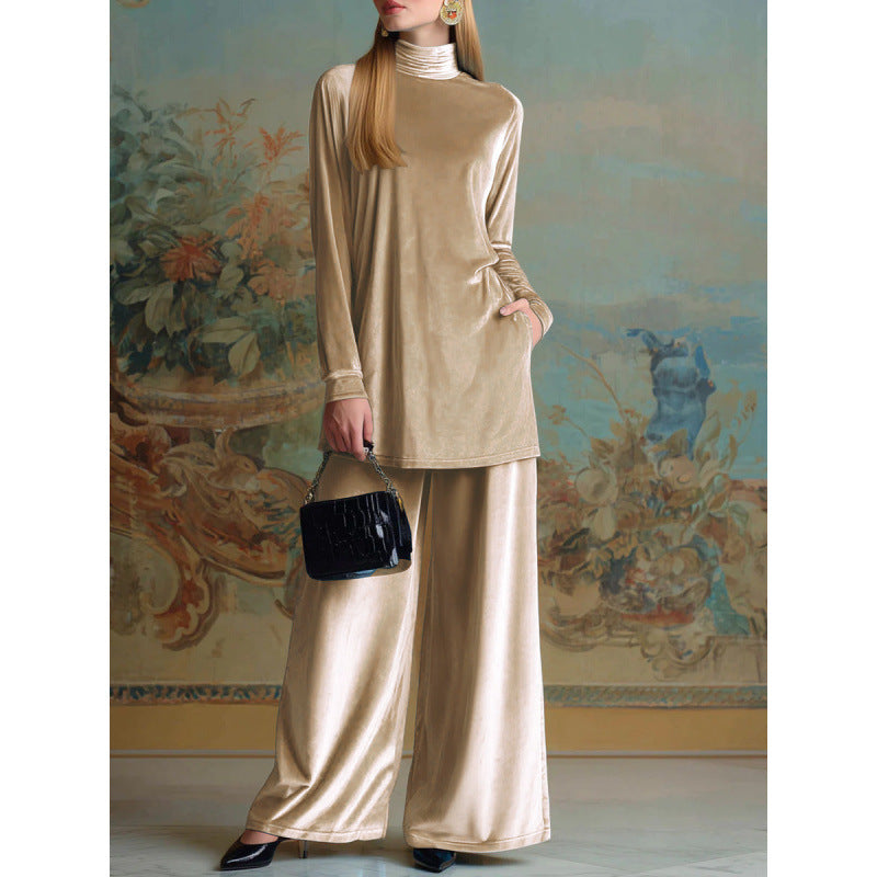 Women’s Oversized Velvet Set with Turtleneck and Wide Palazzo Pants Amarae