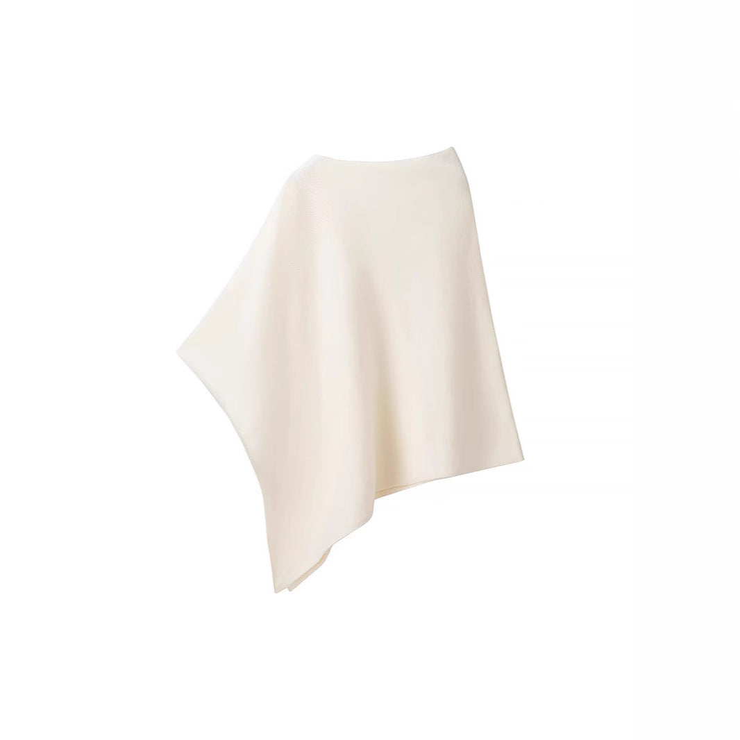 Ladies Asymmetric Fine Knit Poncho with Round Neck Amarae