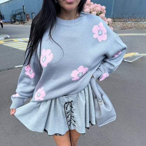 Knitted sweater for women with floral pattern and relaxed fit Amarae