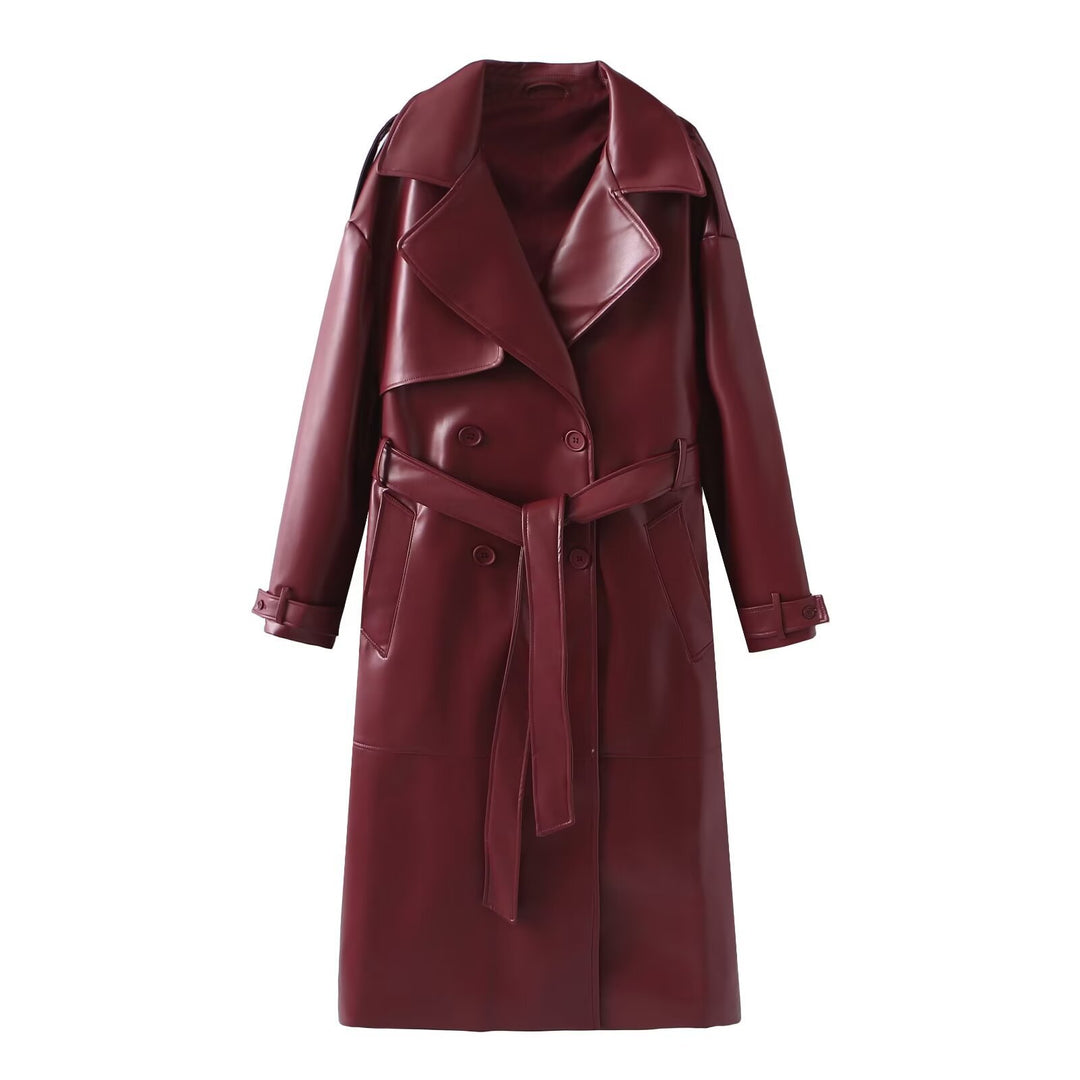 Synthetic leather trench coat for women with elegant cut and adjustable belt Lune London