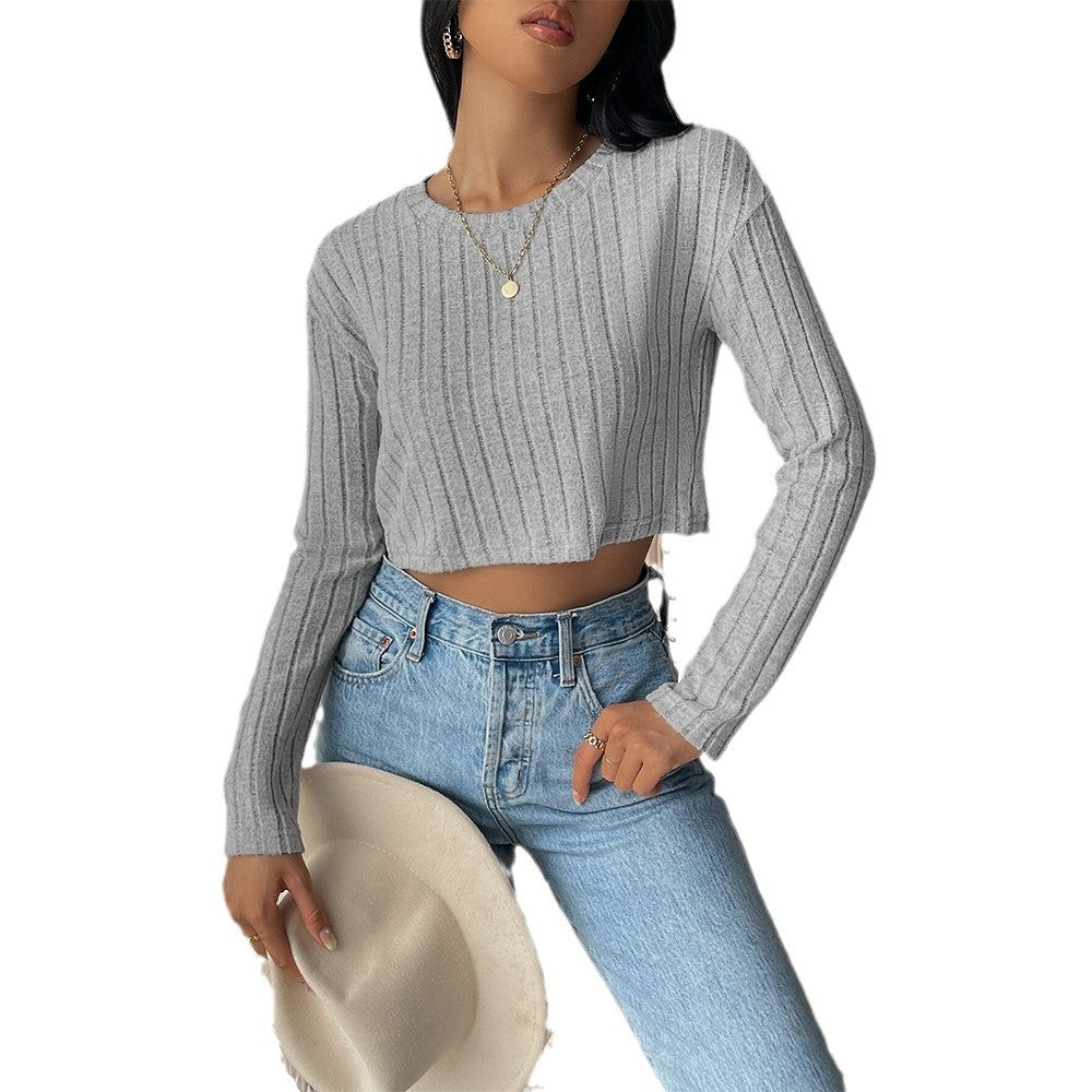 Short sweater for women with a fine ribbed structure and long sleeves Chic & Stil