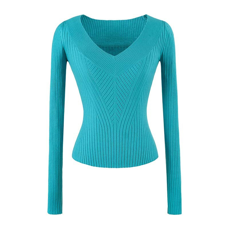 Women's Tailored Ribbed Knit Sweater with V-Neck and Shaping Structure Amarae