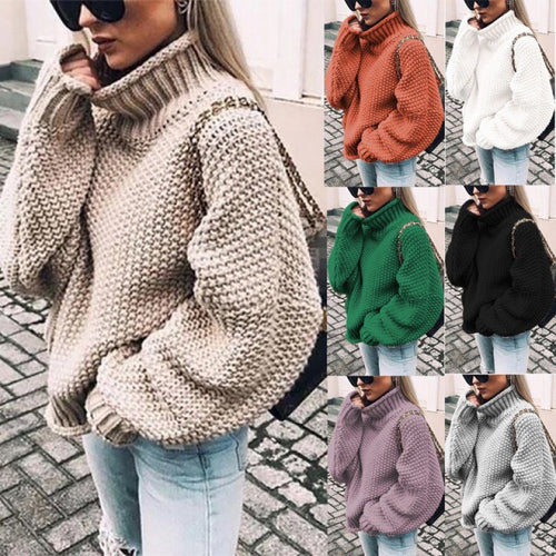 Ladies chunky knit sweater with high neck and relaxed fit Amarae