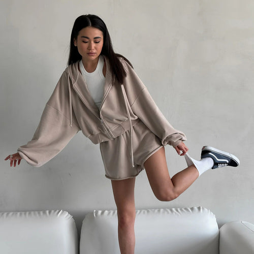 Casual sweatshirt set for women with surplus fabric and high collar Amarae