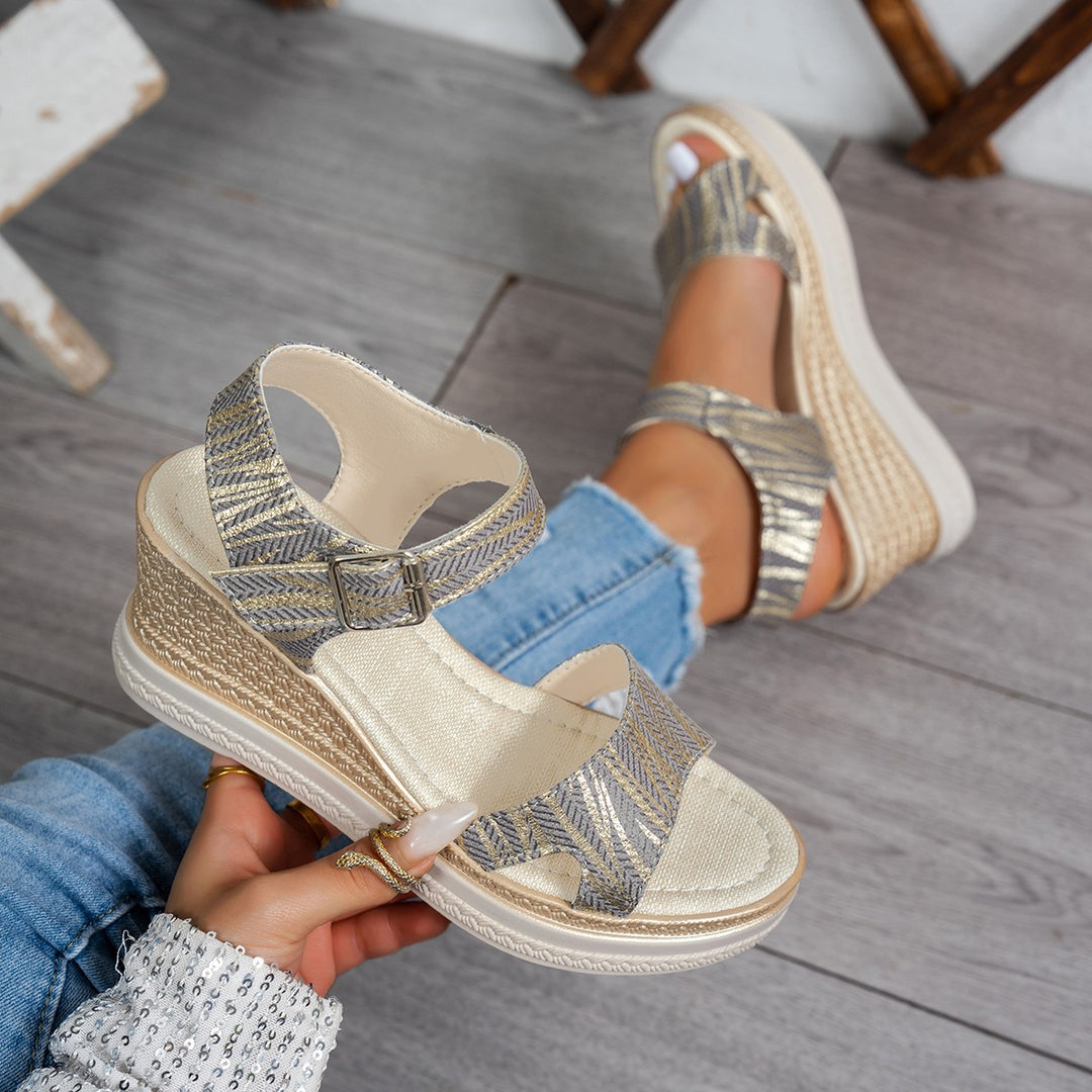 Wedge heel sandals for women with an elegant strap design and breathable upper material Lune London