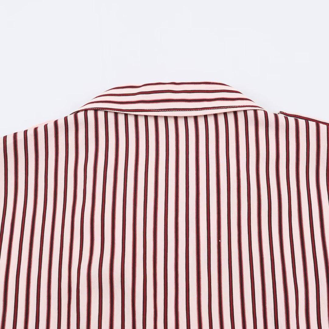 Women's Striped Cropped Blouson Jacket with Epaulettes, Patch Pockets and Elastic Hem