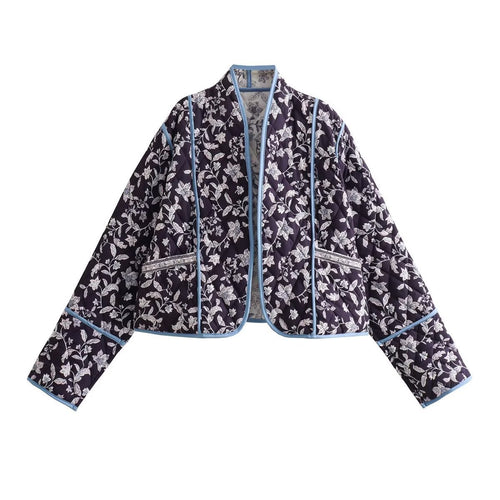 Veste matelassée pour femme à motifs avec un design floral et des détails contrastés élégants Chic & Stil