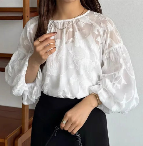 Ladies Blouse with Transparent Puff Sleeves Floral Lune London