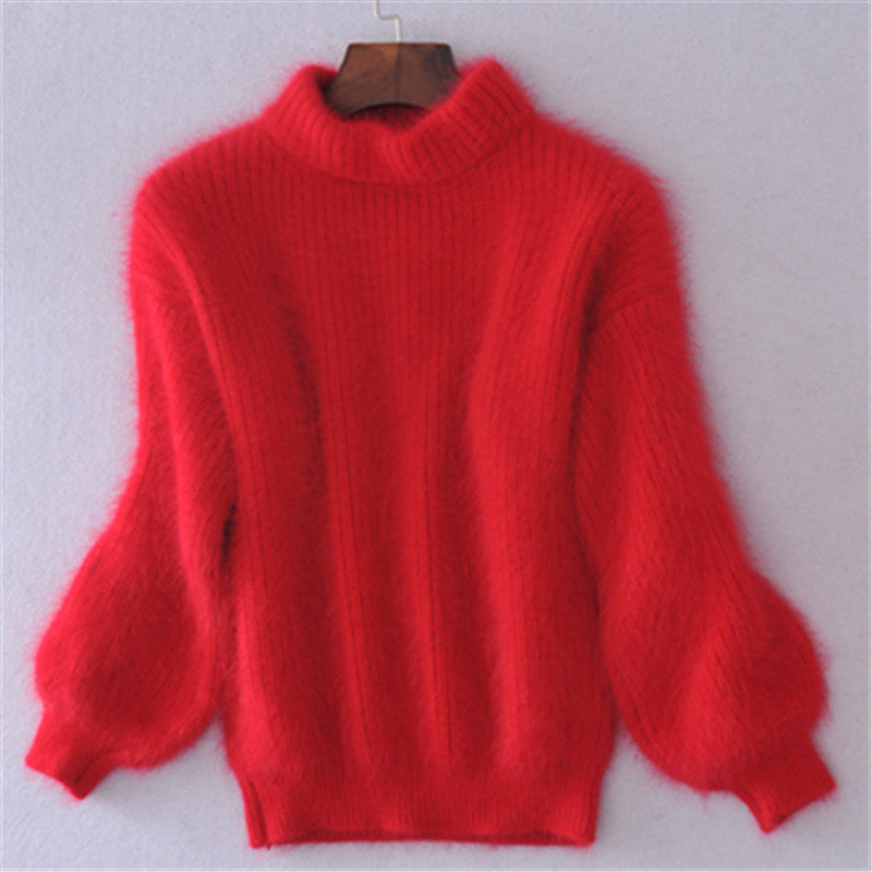 Mohair sweater for women with turtleneck, puff sleeves, and textured design Lune London